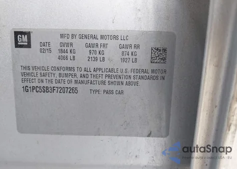 2015 Chevrolet Cruze 1Lt Auto z USA, uszkodzony, nr VIN 1G1PC5SB3F7207265